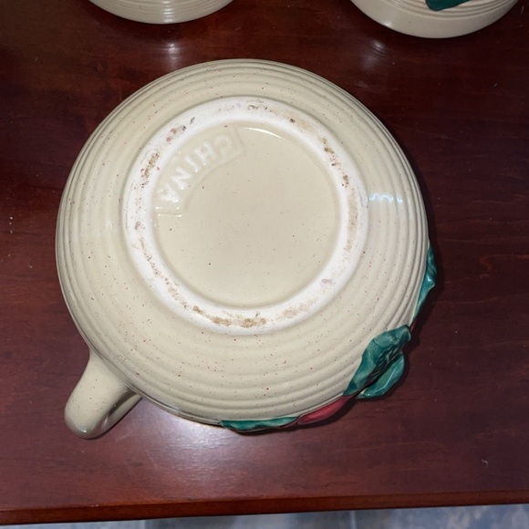 Vintage Red Apple Pitcher 3D Apple Design Stoneware W Handle Apple Embossed - Picture 4 of 4